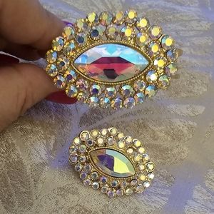 Adjustable Evil Eye Ring & Bracelet, Aurora Borealis Glass Stones, Stretchy Ring